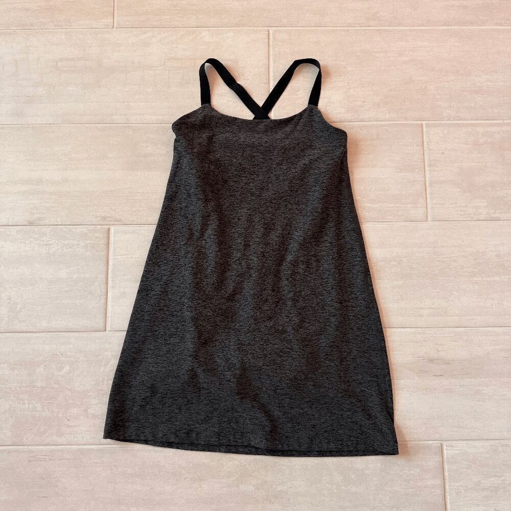 Beyond Yoga Spacedye Move It Dress Black Charcoal Built-In Shorts Criss-Cross S